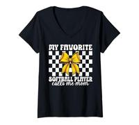 Womens Softball Sister Girl My Favorite Player Calls Me Sister V-Neck T-Shirt