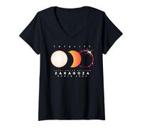 Women's Solar Eclipse 2026 Shirt Zaragoza Spain Total Eclipse V-Neck T-Shirt