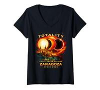 Women's Solar Eclipse 2026 Shirt Zaragoza Spain Total Eclipse V-Neck T-Shirt