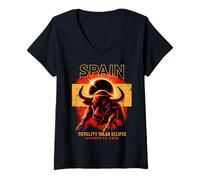 Womens Solar Eclipse Spain 2026 Shirt Total Eclipse Bull V-Neck T-Shirt