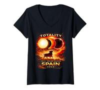 Women's Solar Eclipse Spain 2026 Shirt Totality Bull V-Neck T-Shirt