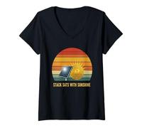 Womens Solar Energy Renewable Power Blockchain Future Bitcoin V-Neck T-Shirt