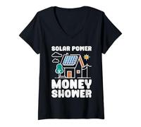Womens Solar Energy SOLAR POWER MONEY SHOWER Funny Solar Energy V-Neck T-Shirt