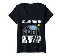 Womens SOLAR POWER ON TOP AND OUT OF SIGHT Funny Eco Electricity V-Neck T-Shirt