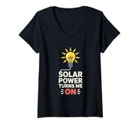 Womens Solar Power Turns Me On Funny Clean Solar Energy V-Neck T-Shirt