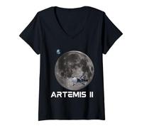 Women's Solar System Artemis II Earth Moon Outer Space V-Neck T-Shirt