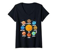 Womens Solar System Nine Planets Cute Planets Lover Space Astronomy V-Neck T-Shirt