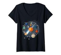 Womens Solar Systems Planets Orbit Educational Astrology V-Neck T-Shirt