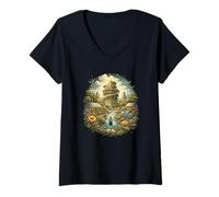 Women's Solarpunk Wind Energy Eco Future Nature Tech Design V-Neck T-Shirt
