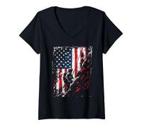 Women's Soldier Climbing with American Flag Background V-Neck T-Shirt