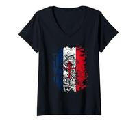 Womens Soldier with French Flag and Cross of Lorraine V-Neck T-Shirt