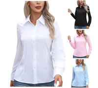 Women's Solid Casual Blouse Warehouse Clearance, Ladies Button Down Shirts Long Sleeve Tshirt Turndown Collar Tees Lightweight Loose T-Shirt Soft Comfortable Jacket Holiday Office Work Coat