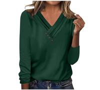 Women's Solid Color Blouses UK Sale Clearance Ladies Buttons Shirt Long Sleeve Tshirts V Neck Tee Loose Fit T Shirts Casual Comfy Pullover Elegant Sweatshirt Lightweight Jumper Daily Holiday Work Tops