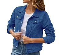Women's Solid Color Denim Jacket - Long Sleeve, Lapel Collar, Button Cropped, Casual Classic Vintage Wash Top With Pocket - Streetwear Y2K AestheticUK