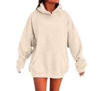 Women's Solid Color Drop Shoulder Hoodie with Pockets Comfortable and Stylish Sweatshirt Top Womens Zippe Hoodies (Khaki, M)