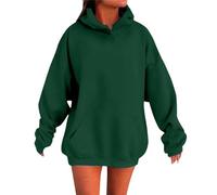 Women's Solid Color Drop Shoulder Hoodie with Pockets Comfortable and Stylish Sweatshirt Top Womens Zippe Hoodies (Green, XXL)