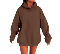 Women's Solid Color Drop Shoulder Hoodie with Pockets Comfortable and Stylish Sweatshirt Top Womens Zippe Hoodies (Coffee, XL)