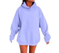 Women's Solid Color Drop Shoulder Hoodie with Pockets Comfortable and Stylish Sweatshirt Top Womens Zippe Hoodies (Purple, XXXL)