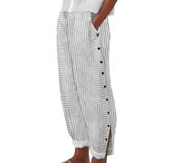 Women's Solid Color Elastic Seven Pants Beach Casual Pants Plus Size Women Work Pant Business Casual - Summer striped printed button casual versatile loose trousers