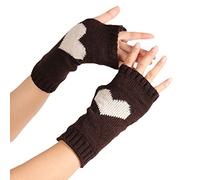 Women'S Solid Color Heart Pattern Missing Half Finger Warm Knit Gloves (B, A)