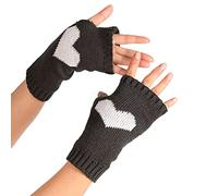 Women'S Solid Color Heart Pattern Missing Half Finger Warm Knit Gloves (C, A)