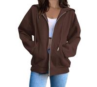 Womens Solid Color Hoodies UK Fall Winter Long Sleeve Drawstring Solid Color Sweatshirt Dressy Casual Full Zipper Loose Fit Jacket Comfy Going Out Coat with Pockets