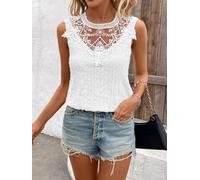 Women's Solid Color Lace Hollow Collar Patchwork Crochet Suspender Top |