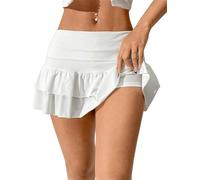 Women's Solid Color Layered Ruffle Mini Skirts Summer Low Waist Casual A-Line Skirts Cute Tiered Pleated Flowy Shorts Skirts (A-White, S)