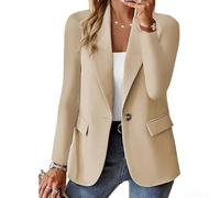 Womens Solid Color Long Sleeve Blazer Featuring Button Closure Regular Fit and Front Pockets for Transitional Season Outfits (XXL Beige)