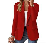 Womens Solid Color Long Sleeve Blazer Featuring Button Closure Regular Fit and Front Pockets for Transitional Season Outfits (L Red)