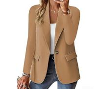Womens Solid Color Long Sleeve Blazer Featuring Button Closure Regular Fit and Front Pockets for Transitional Season Outfits (XXL Khaki)