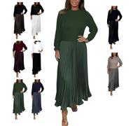 Women's Solid Color Long Sleeve Jumper & Pleated Bottom Dress, Casual Fashion Maxi Dress (Green,L)