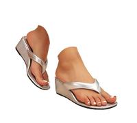 Women's Solid Color Low Wedge Sandals Matte Faux Leather Dressy Round Open Toe Summer Beach Thong Heeled Flip Flops Sandal, Ladies Comfort Lightweight Soft Cushion Walking Thong Flats