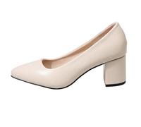 Women's Solid Color Plus Size Casual Versatile Breathable Pointed Shallow Mouth Formal Wear One Foot Pedal Shoe High Heels-38 Beige