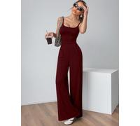 Women's Solid Color Sleeveless Spaghetti Strap Jumpsuit - Open Back, Wide Leg Casual Romper for Summer & Party