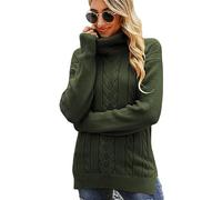 Women's Solid Color Sweater Turtle Neck Pullover Ladies Chunky Cable Knitted Batwing Long Sleeve Jumper Tops Essential Style Roll Fluffy Casual Loose Knitwear Winter for Women (Army Green 1,L)
