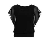 Womens Solid Color Tops Chiffon Crewneck Batwing Sleeve T-Shirts Summer Casual Blouse Going Out Trendy Baggy Tees