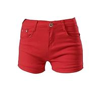 Womens Solid Color Ultra Stretch Denim Booty Shorts Mid Waist Butt Lifting Jean Short-pant Casual Comfy Slim Jeans Short, Crimson, 26, Classic