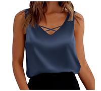 Womens Solid Colour Loose Camisole V-Neck Stretch Comfort Vest Summer Front Crisscross Sleeveless Top Light and Breathable Ladies Camisole Casual Vests for Parties and Dances (Navy, XXL)