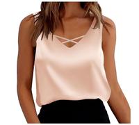 Womens Solid Colour Loose Camisole V-Neck Stretch Comfort Vest Summer Front Crisscross Sleeveless Top Light and Breathable Ladies Camisole Casual Vests for Parties and Dances (Beige, L)