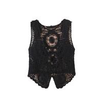 Womens Solid Crochet Vest - All-Match Sleeveless Single Breasted Waistcoat Tank Top Hollow Out Knitted Cardigan,Sexy Handmade V Neck Sweater Outwear,Black,M