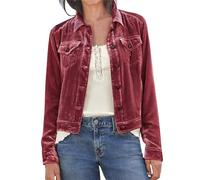 Women's Solid Cropped Velvet Jacket Casual Button Down Short Coat with Pockets Cargo Tops Wine L