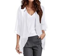 Womens Solid Elegant Puff Sleeve Cardigan Loose Cover Up Casual Blouse Tops Cardigans for Women Plus Size with Pockets White