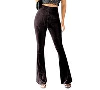 Women's Solid Flare Leg Velvet Pants High Waist Palazzo Long Pants Trousers Vintage Gothic Pants Velvet High Waist Skinny Flare Trousers for Women Elegant Wide Leg Trouser Coffee M