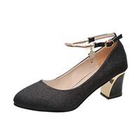 Womens Solid High Block Heels Mary Jane Ankle Strap Court Shoes Ladies Comfortable Support Work Pumps Formal Smart Office Strappy Slip On Cushioned Wide Fit Shoes for Wedding Bridal Party