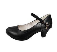 Womens Solid High Block Heels Mary Jane Ankle Strap Court Shoes Ladies Comfortable Support Work Pumps Formal Smart Office Strappy Slip On Cushioned Wide Fit Shoes for Wedding Bridal Party