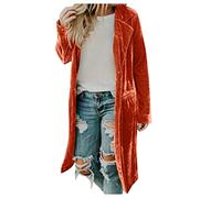 Women's Solid Long Sleeve Velvet Jacket Casual Lapel Collar Open Front Cardigan Coat with Pockets Long Outerwear Brown