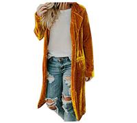 Women's Solid Long Sleeve Velvet Jacket Casual Lapel Collar Open Front Cardigan Coat with Pockets Long Outerwear Yellow