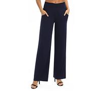 Women's Solid Loose Straight Leg Palazzo Pants High Waist Stretchy Lounge Trousers with Pockets (S, Navy Blue)