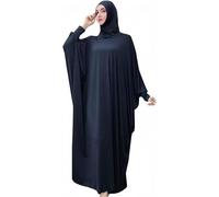 Women's Solid Muslim One-Piece Prayer Dress Abaya Kaftan with Hijab Full Length Dress, Navy, One size(141cm)